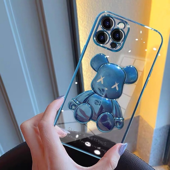 Electroplate Blue Violent Bear in Transparent Background iPhone Case - Picture 4 of 5